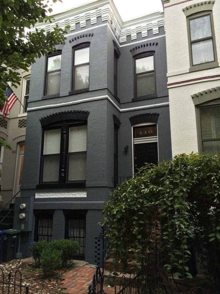 Black exterior paint job on historic DC home done by JF Meyer Construction 